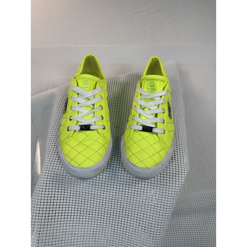 484-Guess G Los Angeles Neon Yellow Quilted Sneakers Women Size 8 Low Top Casual